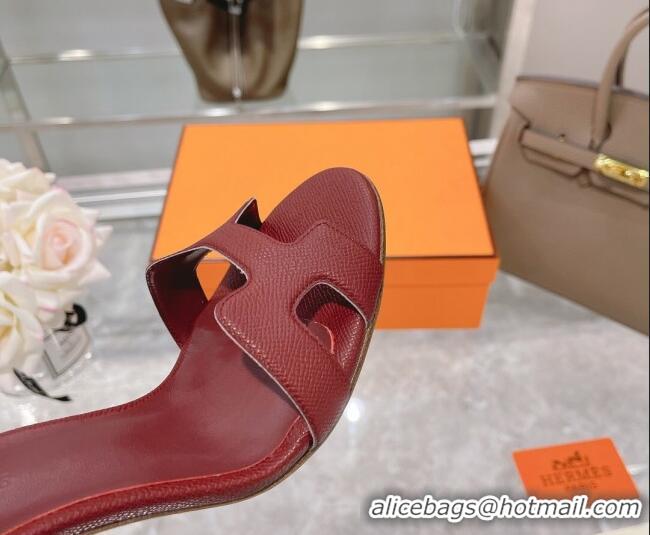 Perfect Hermes Premiere Grained Leather Heel 10.5cm Sandals 070211 Burgundy