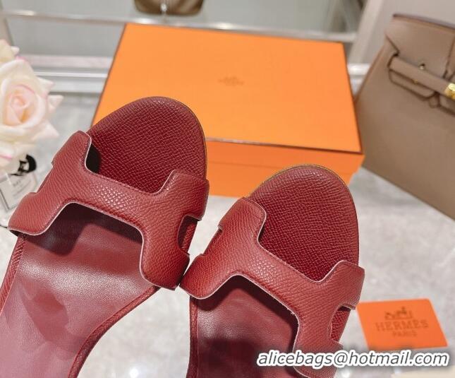 Perfect Hermes Premiere Grained Leather Heel 10.5cm Sandals 070211 Burgundy