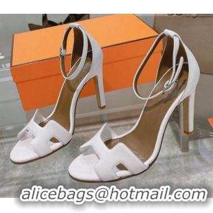 Low Price Hermes Premiere Grained Leather Heel 10.5cm Sandals 070211 White