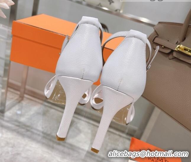 Low Price Hermes Premiere Grained Leather Heel 10.5cm Sandals 070211 White