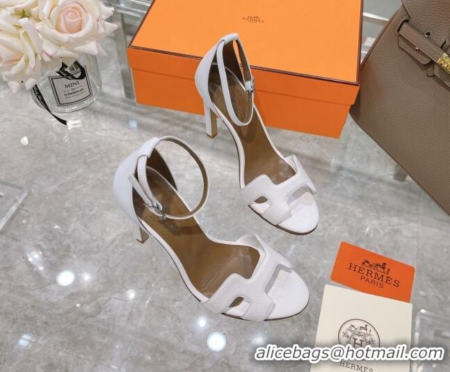 Low Price Hermes Premiere Grained Leather Heel 10.5cm Sandals 070211 White