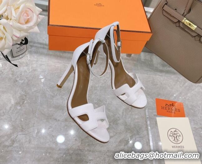 Low Price Hermes Premiere Grained Leather Heel 10.5cm Sandals 070211 White