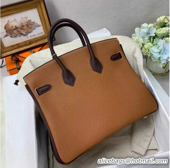 Top Grade Hermes Birkin Bag Original Leather 35CM Color matching 17888 Brown&Dark Brown