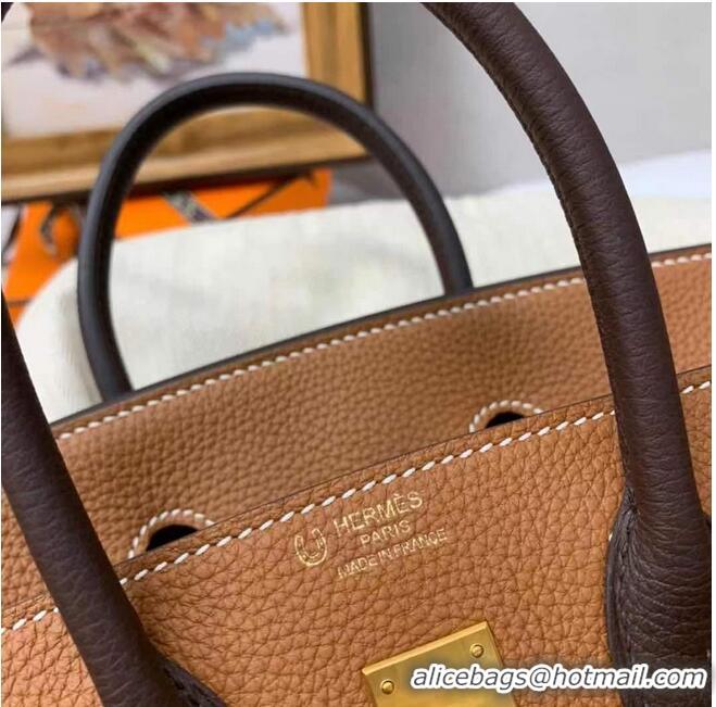 Top Grade Hermes Birkin Bag Original Leather 35CM Color matching 17888 Brown&Dark Brown