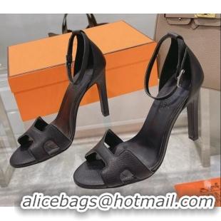 Most Popular Hermes Premiere Grained Leather Heel 10.5cm Sandals 070211 Black