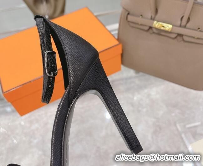 Most Popular Hermes Premiere Grained Leather Heel 10.5cm Sandals 070211 Black