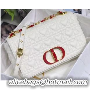 Famous Brand MEDIUM DIORAMOUR DIOR CARO BAG Cannage Calfskin with Heart Motif M9242WNG WHITE