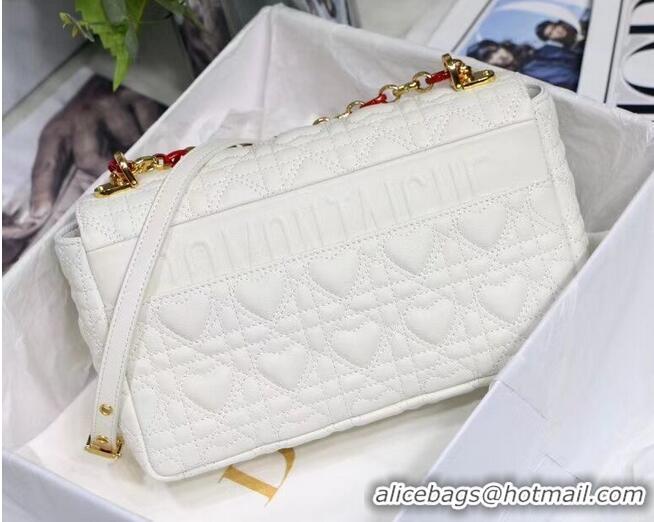 Famous Brand MEDIUM DIORAMOUR DIOR CARO BAG Cannage Calfskin with Heart Motif M9242WNG WHITE