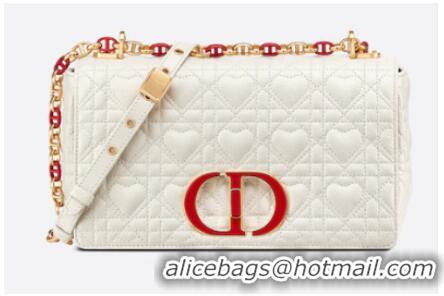 Famous Brand MEDIUM DIORAMOUR DIOR CARO BAG Cannage Calfskin with Heart Motif M9242WNG WHITE