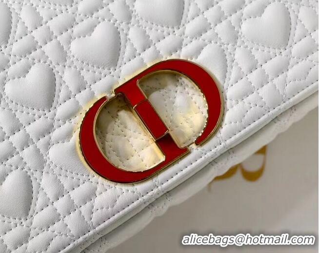 Famous Brand MEDIUM DIORAMOUR DIOR CARO BAG Cannage Calfskin with Heart Motif M9242WNG WHITE