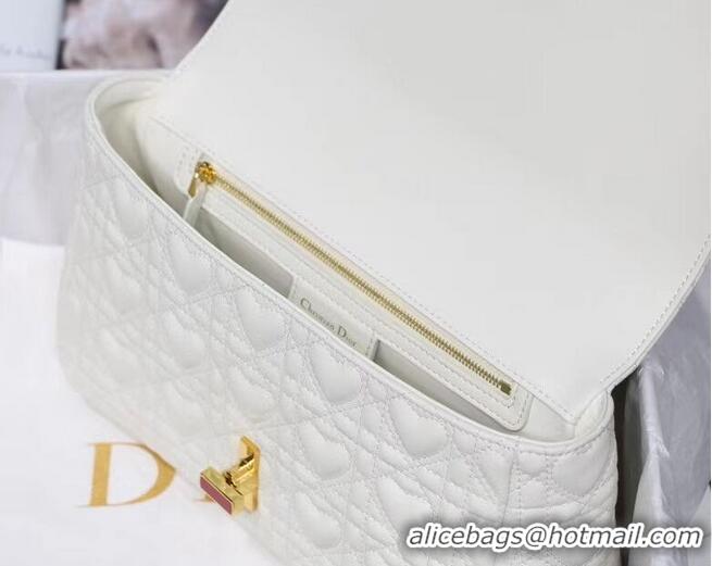 Famous Brand MEDIUM DIORAMOUR DIOR CARO BAG Cannage Calfskin with Heart Motif M9242WNG WHITE