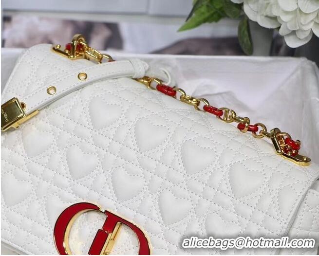 Famous Brand MEDIUM DIORAMOUR DIOR CARO BAG Cannage Calfskin with Heart Motif M9242WNG WHITE