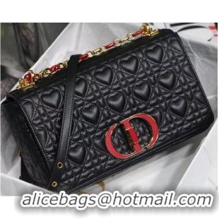 Low Cost MEDIUM DIORAMOUR DIOR CARO BAG Cannage Calfskin with Heart Motif M9242WNG BLACK