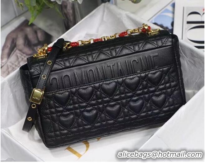 Low Cost MEDIUM DIORAMOUR DIOR CARO BAG Cannage Calfskin with Heart Motif M9242WNG BLACK