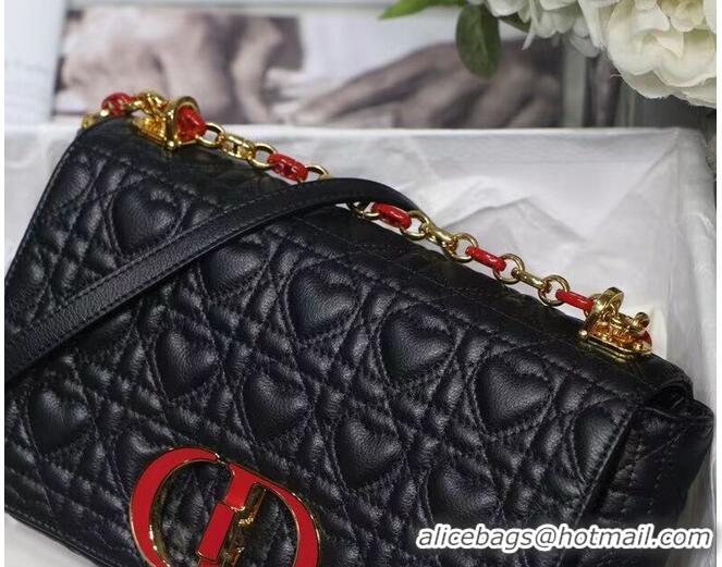 Low Cost MEDIUM DIORAMOUR DIOR CARO BAG Cannage Calfskin with Heart Motif M9242WNG BLACK