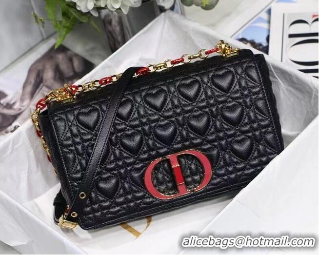 Low Cost MEDIUM DIORAMOUR DIOR CARO BAG Cannage Calfskin with Heart Motif M9242WNG BLACK