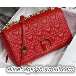 Classic Grade MEDIUM DIORAMOUR DIOR CARO BAG Cannage Calfskin with Heart Motif M9242WNG Bright Red