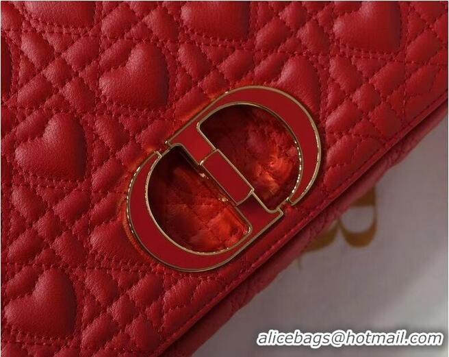 Classic Grade MEDIUM DIORAMOUR DIOR CARO BAG Cannage Calfskin with Heart Motif M9242WNG Bright Red