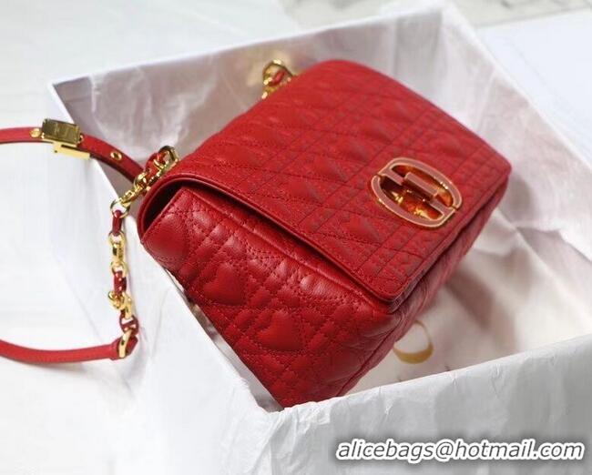 Classic Grade MEDIUM DIORAMOUR DIOR CARO BAG Cannage Calfskin with Heart Motif M9242WNG Bright Red