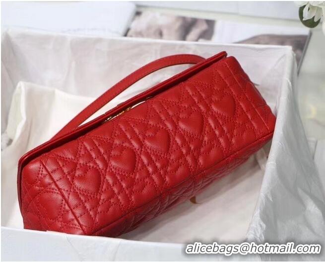 Classic Grade MEDIUM DIORAMOUR DIOR CARO BAG Cannage Calfskin with Heart Motif M9242WNG Bright Red