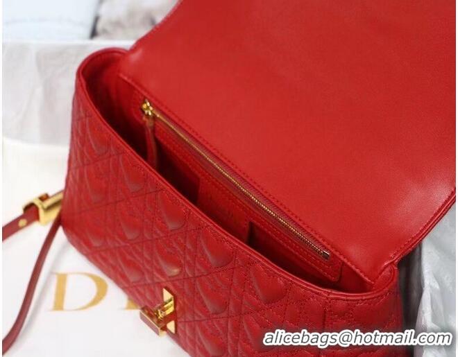 Classic Grade MEDIUM DIORAMOUR DIOR CARO BAG Cannage Calfskin with Heart Motif M9242WNG Bright Red