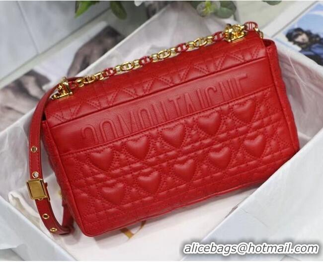 Classic Grade MEDIUM DIORAMOUR DIOR CARO BAG Cannage Calfskin with Heart Motif M9242WNG Bright Red