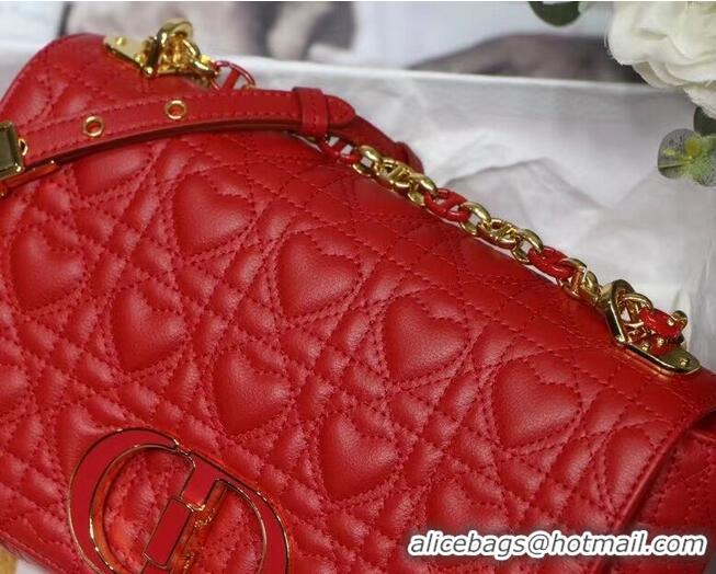 Classic Grade MEDIUM DIORAMOUR DIOR CARO BAG Cannage Calfskin with Heart Motif M9242WNG Bright Red