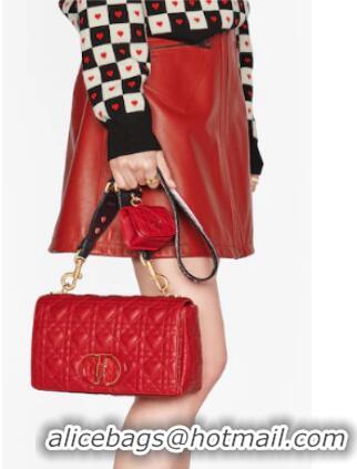 Classic Grade MEDIUM DIORAMOUR DIOR CARO BAG Cannage Calfskin with Heart Motif M9242WNG Bright Red