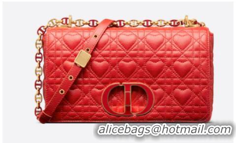 Classic Grade MEDIUM DIORAMOUR DIOR CARO BAG Cannage Calfskin with Heart Motif M9242WNG Bright Red