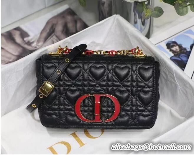 Good Price SMALL DIORAMOUR DIOR CARO BAG Cannage Calfskin with Heart Motif M9241WN BLACK