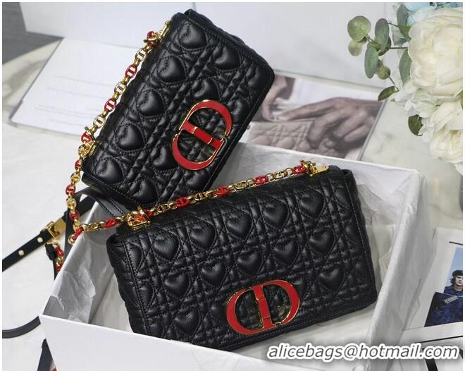 Good Price SMALL DIORAMOUR DIOR CARO BAG Cannage Calfskin with Heart Motif M9241WN BLACK