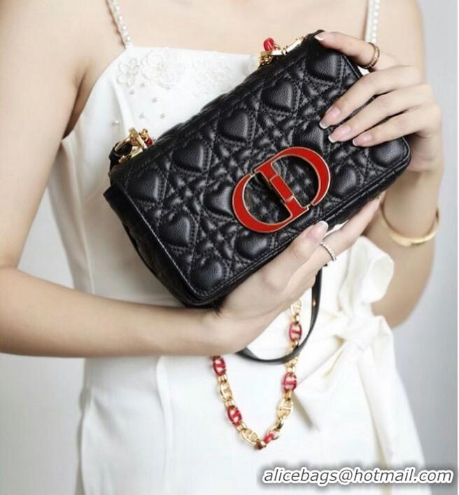 Good Price SMALL DIORAMOUR DIOR CARO BAG Cannage Calfskin with Heart Motif M9241WN BLACK