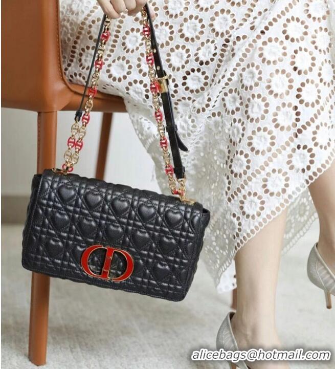 Good Price SMALL DIORAMOUR DIOR CARO BAG Cannage Calfskin with Heart Motif M9241WN BLACK