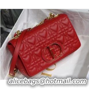 Discount SMALL DIORAMOUR DIOR CARO BAG Cannage Calfskin with Heart Motif M9241WN RED