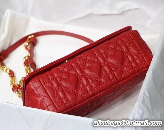 Discount SMALL DIORAMOUR DIOR CARO BAG Cannage Calfskin with Heart Motif M9241WN RED