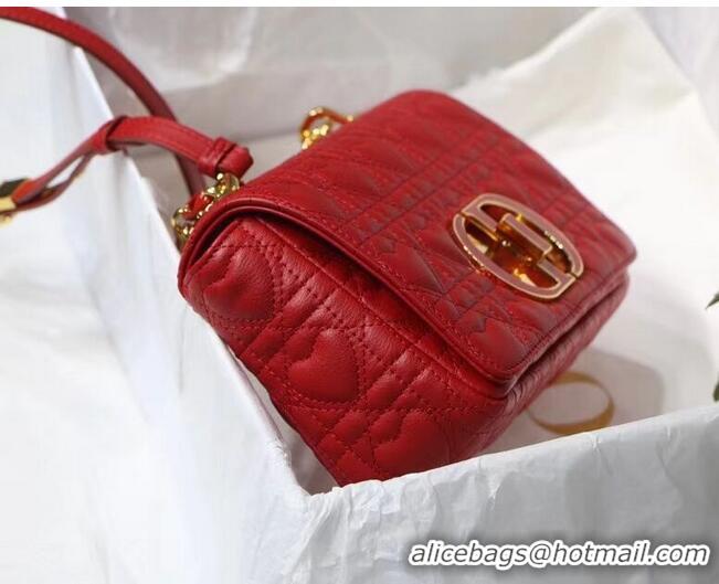 Discount SMALL DIORAMOUR DIOR CARO BAG Cannage Calfskin with Heart Motif M9241WN RED