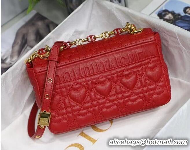 Discount SMALL DIORAMOUR DIOR CARO BAG Cannage Calfskin with Heart Motif M9241WN RED