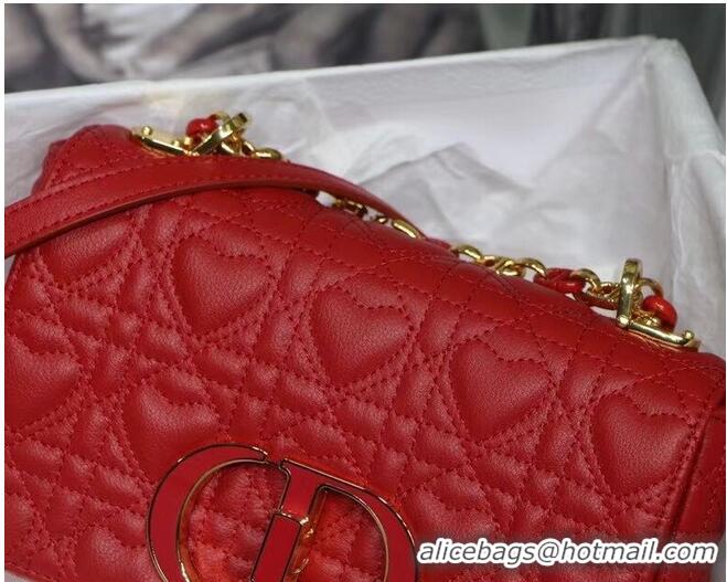 Discount SMALL DIORAMOUR DIOR CARO BAG Cannage Calfskin with Heart Motif M9241WN RED