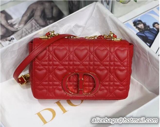 Discount SMALL DIORAMOUR DIOR CARO BAG Cannage Calfskin with Heart Motif M9241WN RED