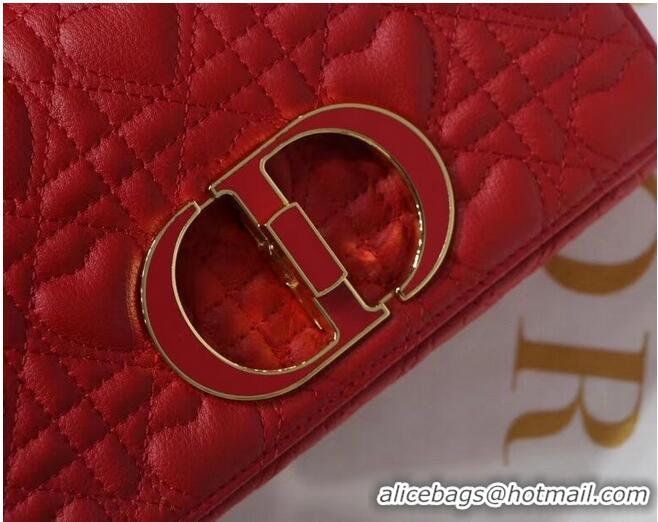 Discount SMALL DIORAMOUR DIOR CARO BAG Cannage Calfskin with Heart Motif M9241WN RED