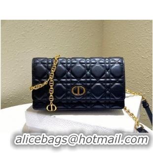 Most Popular DIOR CARO BELT POUCH WITH CHAIN Supple Cannage Calfskin S5091UW BLACK