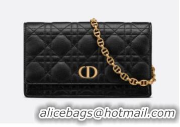 Most Popular DIOR CARO BELT POUCH WITH CHAIN Supple Cannage Calfskin S5091UW BLACK