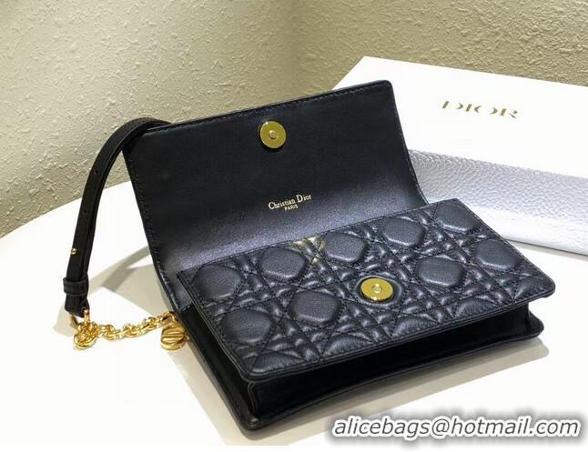 Most Popular DIOR CARO BELT POUCH WITH CHAIN Supple Cannage Calfskin S5091UW BLACK