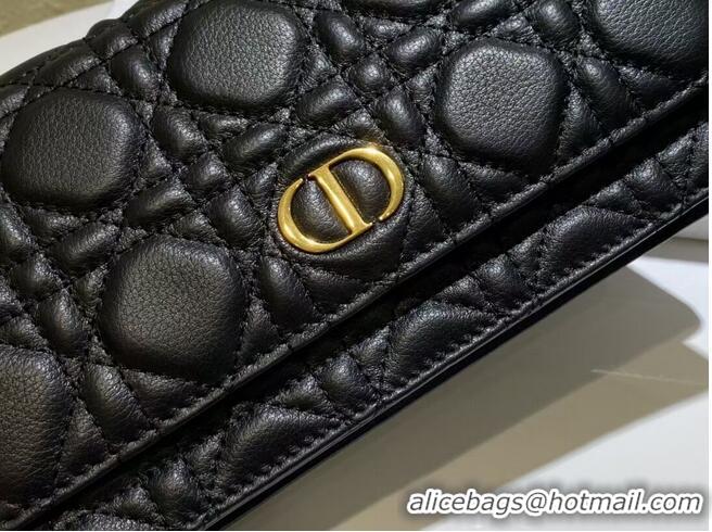 Most Popular DIOR CARO BELT POUCH WITH CHAIN Supple Cannage Calfskin S5091UW BLACK