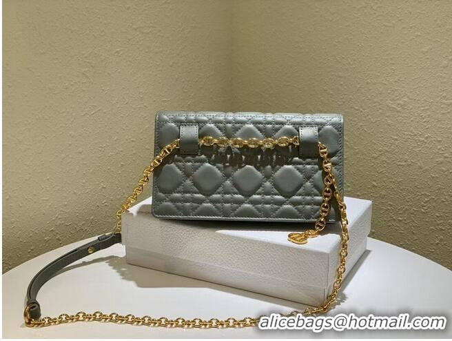 Market Sells DIOR CARO BELT POUCH WITH CHAIN Supple Cannage Calfskin S5091UW GREY