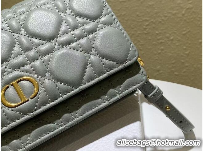 Market Sells DIOR CARO BELT POUCH WITH CHAIN Supple Cannage Calfskin S5091UW GREY