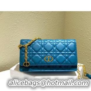 Spot Bulk DIOR CARO BELT POUCH WITH CHAIN Supple Cannage Calfskin S5091UW BLUE