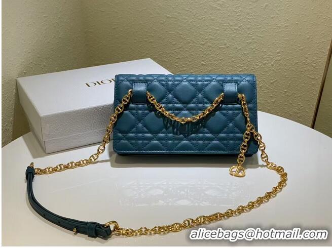 Spot Bulk DIOR CARO BELT POUCH WITH CHAIN Supple Cannage Calfskin S5091UW BLUE