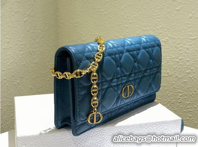 Spot Bulk DIOR CARO BELT POUCH WITH CHAIN Supple Cannage Calfskin S5091UW BLUE