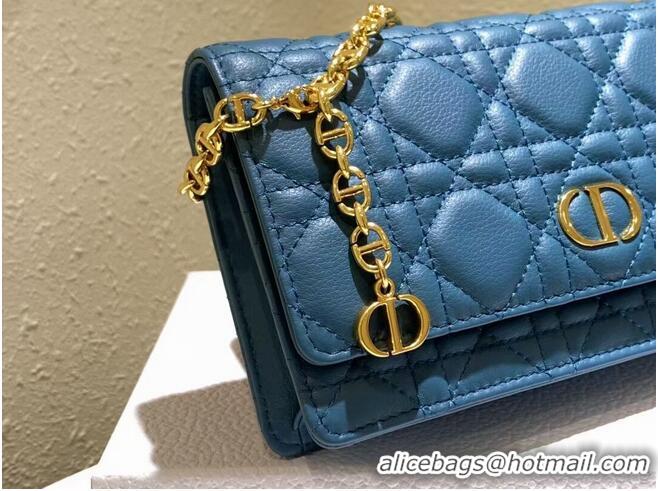 Spot Bulk DIOR CARO BELT POUCH WITH CHAIN Supple Cannage Calfskin S5091UW BLUE